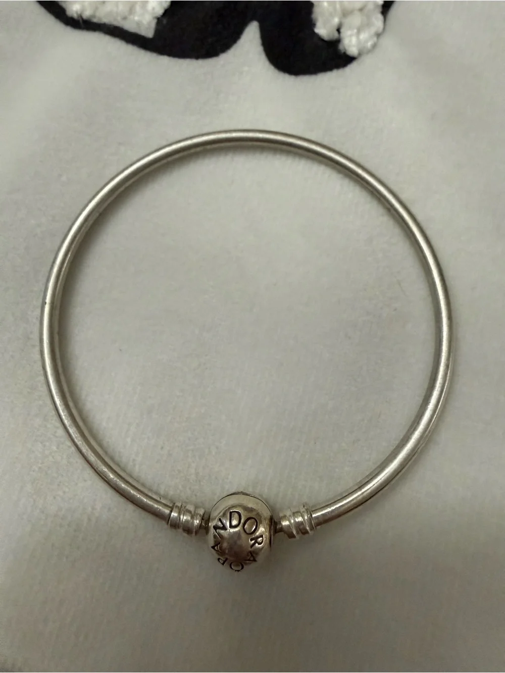 Pandora Sterling Silver Bangle Bracelet with Logo Bead